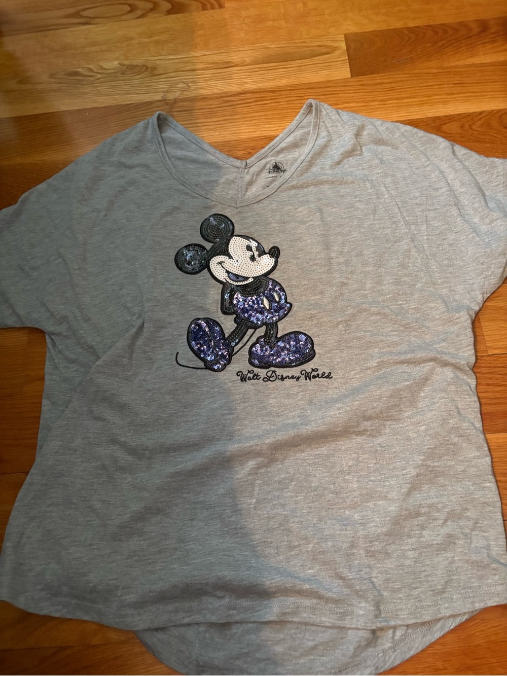 Disney Light Gray V-Neck Tee with Subtle Logo
